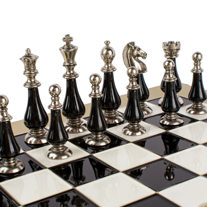 S60BLA Manopoulos Metal Chess set with Pearl/Metal Chessmen & 44cm ...