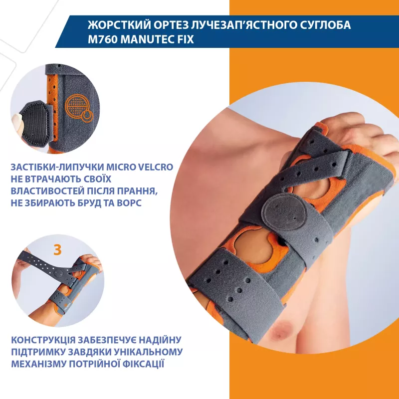 Жорсткий ортез променево-зап'ясткового суглоба Orliman Manutec Fix M760