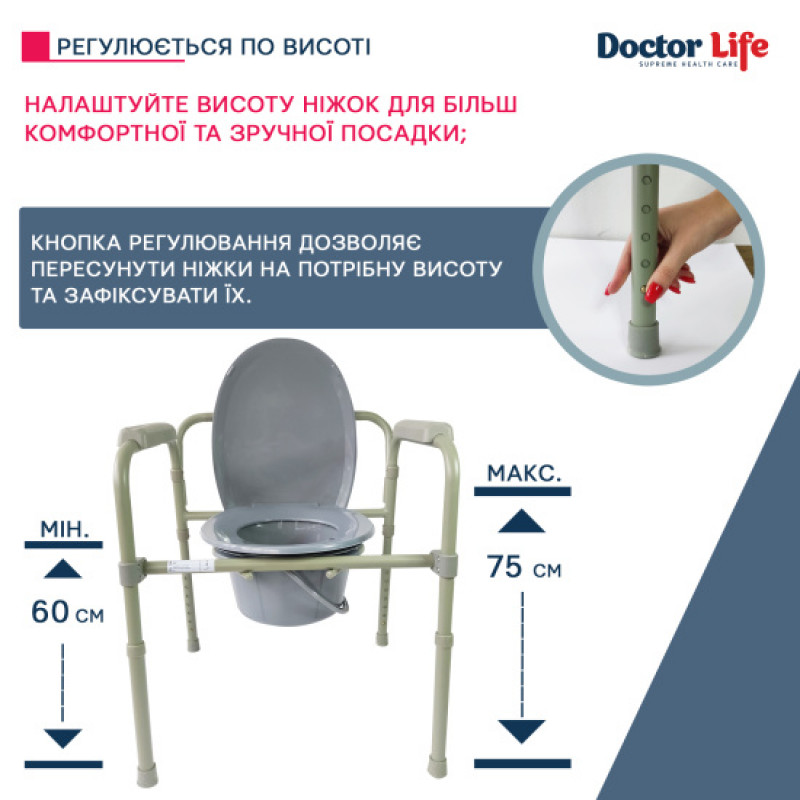 Стілець туалетний складаний сталевий Doctor Life 12627