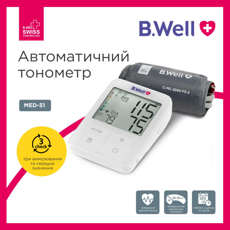 Автоматичний тонометр B.Well MED-51 (без адаптеру)