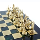 S4GRE Manopoulos Greek Mythology chess set with gold-silver chessmen/Green chessboard 36cm