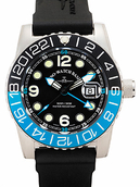 6349Q-GMT-a1-4 Zeno-Watch Basel Diver, Quartz, GMT, black/blue bezel, Mineral, bk rubber strap