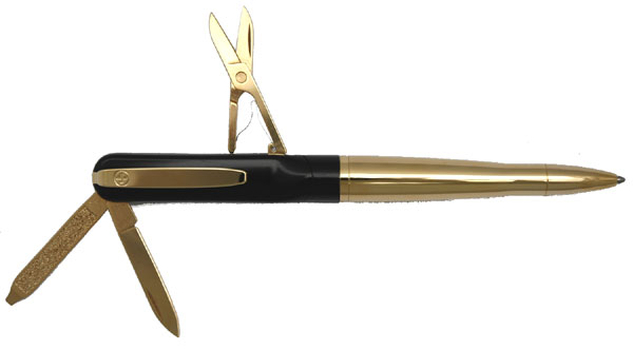 SP124 Ручка - нож с фонариком, позолоченная с черным Wagner of Switzerland