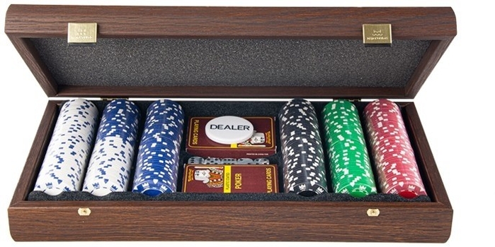 PXL20.300 Manopoulos Poker set (300pcs of 11,50gr &amp; 2*playing cards) in Dark Walnut wooden replica case
