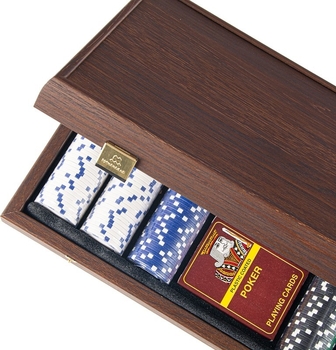 PXL20.300 Manopoulos Poker set (300pcs of 11,50gr &amp; 2*playing cards) in Dark Walnut wooden replica case