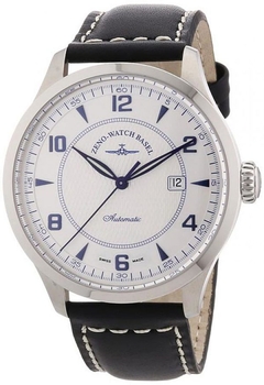 6569-2824-g3 Zeno-Watch Basel Auto, open back, grey dial, blue fig, bk leather strap