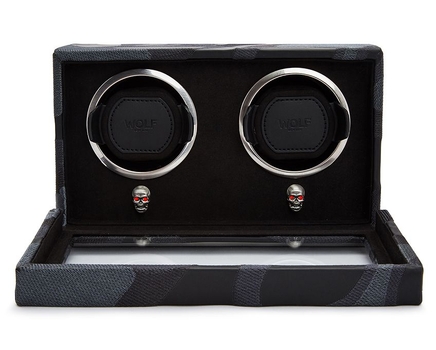 493202 Memento Mori Double Cub Watch Winder WOLF with Cover Black