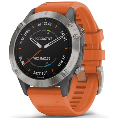 Спортивные часы Garmin fenix 6, Pro and Sapphire editions, Titanium with ember orange band, GPS наві
