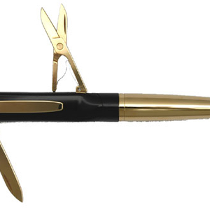 SP124 Ручка - нож с фонариком, позолоченная с черным Wagner of Switzerland