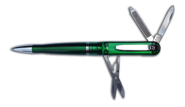 SP142 Ручка - нож с фонариком, зеленая Wagner of Switzerland