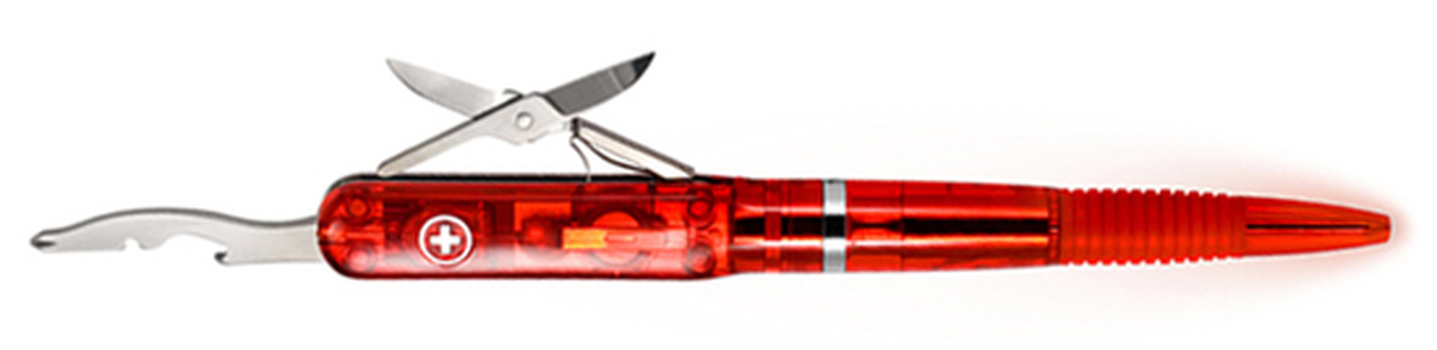 SP300 Ручка - нож с фонариком, красная, авиатор Wagner of Switzerland