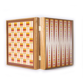 CBLS34ORG Manopoulos Chess/Backgammon/Ludo/Snakes - Rainbow - Walnut Replica Wooden Case