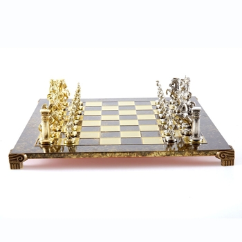 S11BRO Manopoulos Greek Roman Period chess set with gold-silver chessmen/Brown chessboard 44cm
