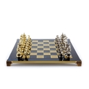 S12BLU Manopoulos Medieval Knights chess set with gold-silver chessmen/Blue chessboard 44cm