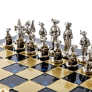 S12BLU Manopoulos Medieval Knights chess set with gold-silver chessmen/Blue chessboard 44cm