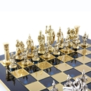S10BLU Manopoulos Archers chess set with gold-silver chessmen/Blue chessboard 44cm