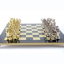 S10GRE Manopoulos Archers chess set with gold-silver chessmen/Green chessboard 44cm