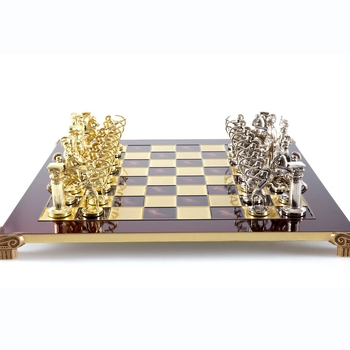 S10RED Manopoulos Archers chess set with gold-silver chessmen/Red chessboard 44cm