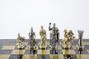 S11BLU Manopoulos Greek Roman Period chess set with gold-silver chessmen/Blue chessboard 44cm