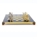S3BLU Manopoulos Greek Roman Period chess set with gold-silver chessmen/Blue chessboard 28cm