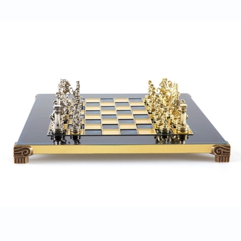 S3BLU Manopoulos Greek Roman Period chess set with gold-silver chessmen/Blue chessboard 28cm