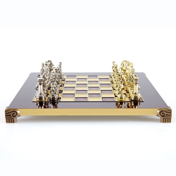 S3RED Manopoulos Greek Roman Period chess set with gold-silver chessmen / Red chessboard 28cm