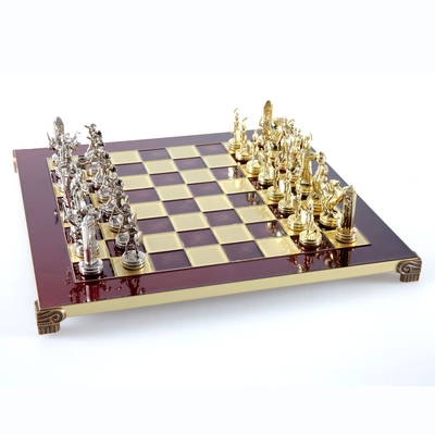 S4RED Manopoulos Greek Mythology chess set with gold-silver chessmen/Red chessboard 36cm
