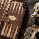 STP36E Manopoulos Backgammon &amp; Chess Olive branch design in Walnut replica wood case 41x41cm