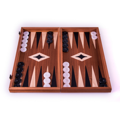 TS1MBLA Manopoulos Backgammon Mahogany with Black &amp; Oak points - Combo