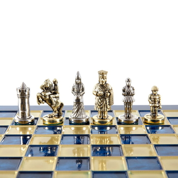 S1BLU Manopoulos Byzantine Empire chess set with gold-silver chessmen / Blue chessboard