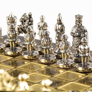 S1BRO Manopoulos Byzantine Empire chess set with gold-silver chessmen / Brown chessboard