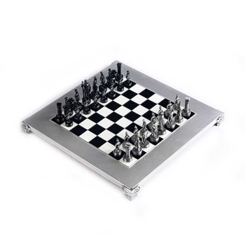 S3DABW Manopoulos Greek Roman Period chess set, black/grey chessmen / Aluminum Chessboard black/white 28cm