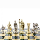 S3GRE Manopoulos Greek Roman Period chess set with gold-silver chessmen / Green chessboard 28cm
