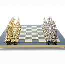 S9GRE Manopoulos Renaissance chess set with gold-silver chessmen/Green chessboard 36cm