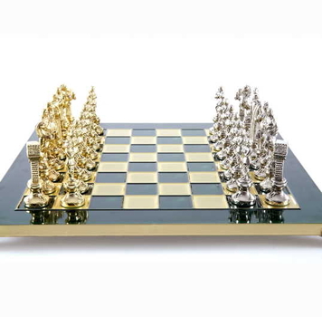 S9GRE Manopoulos Renaissance chess set with gold-silver chessmen/Green chessboard 36cm