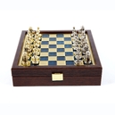 SK1BLU Manopoulos Byzantine Empire Metal Chess set with Gold &amp; Silver Chessmen/Blue Chessboard 20cm