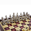 SK1RED Manopoulos Byzantine Empire Metal Chess set with Gold &amp; Silver Chessmen/Red Chessboard 20cm