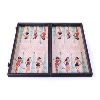 TXL1PWT Manopoulos Handmade Wooden Backgammon printed-Pin Up Girls 48x26cm