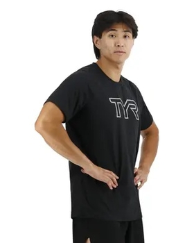 Футболка чоловіча з короткими рукавами TYR Men's ClimaDry Big Logo Tech Tee- Solid, Black XXL (MPTRSL3A-001-XXL)