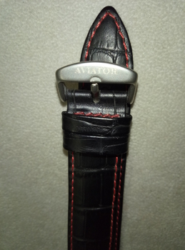 Ремінець Штурманський натуральна шкіра, чорний з червоним рядком 22 мм